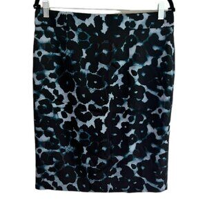 Women's‎ Ann Taylor Silk Leopard Print Black and Blue Knee Length Skirt Size 12P
